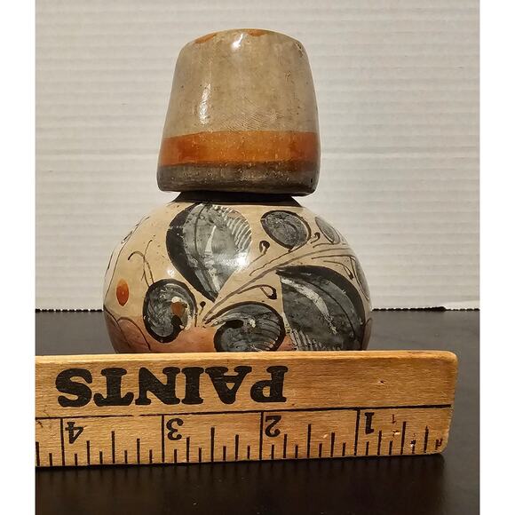 Vintage Floral Dove Tonala Burnished Pottery Water Jug Tumble Up Carafe w/ Cup - Picture 8 of 8